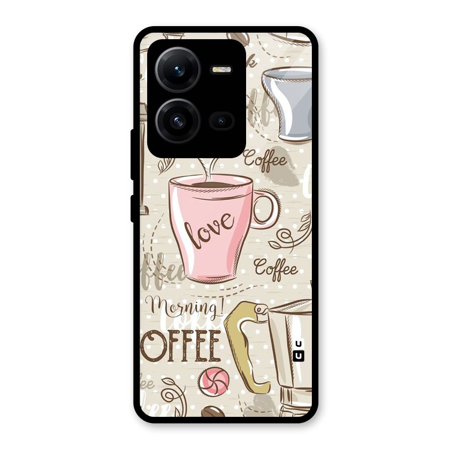 Love Coffee Design Glass Back Case for Vivo V25