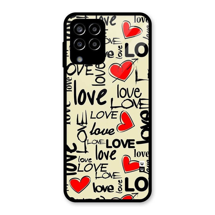 Love Hearts Pattern Glass Back Case for Galaxy M33