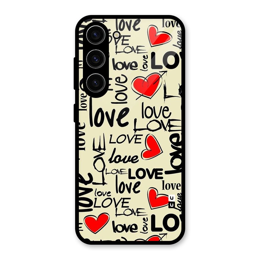 Love Hearts Pattern Glass Back Case for Galaxy S23