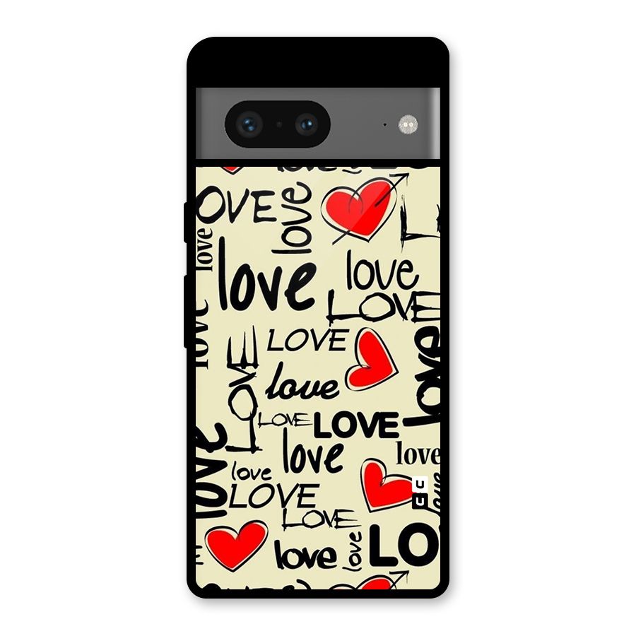 Love Hearts Pattern Glass Back Case for Google Pixel 7