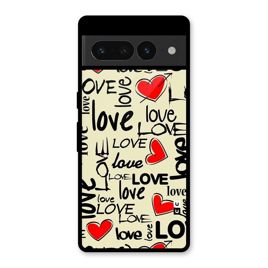 Love Hearts Pattern Glass Back Case for Google Pixel 7 Pro