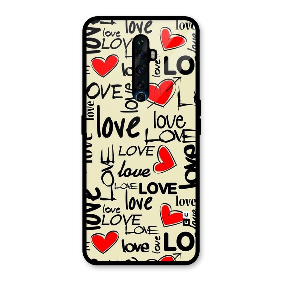 Love Hearts Pattern Glass Back Case for Oppo Reno2 F
