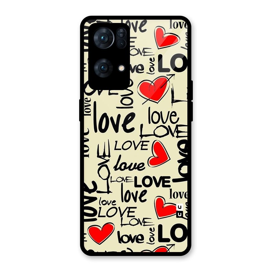 Love Hearts Pattern Glass Back Case for Oppo Reno7 Pro 5G