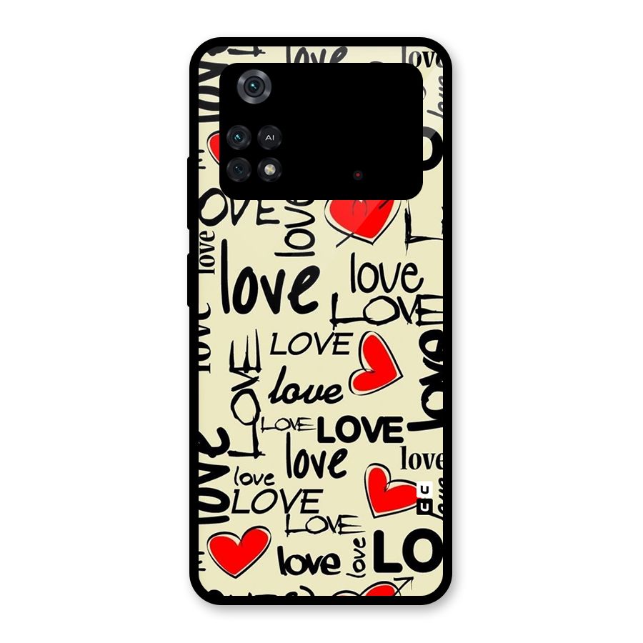 Love Hearts Pattern Glass Back Case for Poco M4 Pro 4G