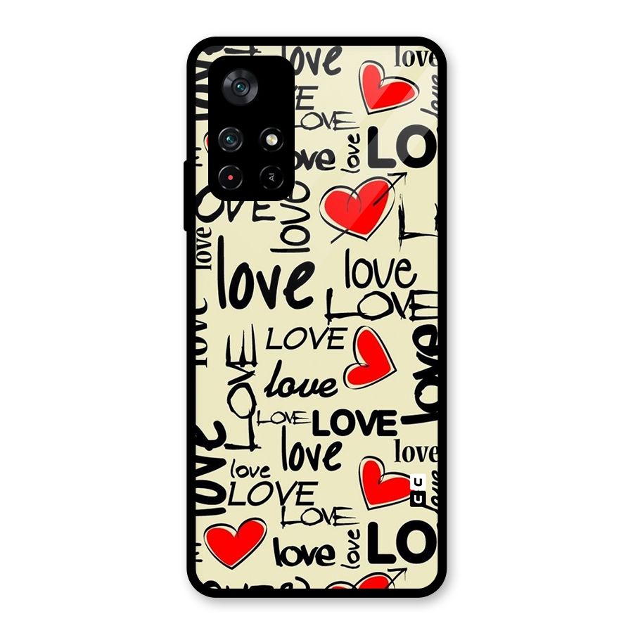 Love Hearts Pattern Glass Back Case for Poco M4 Pro 5G