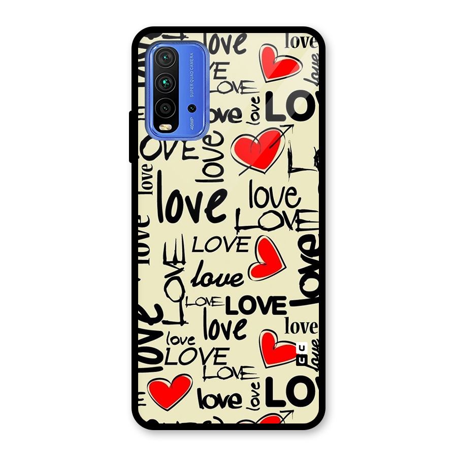 Love Hearts Pattern Glass Back Case for Redmi 9 Power