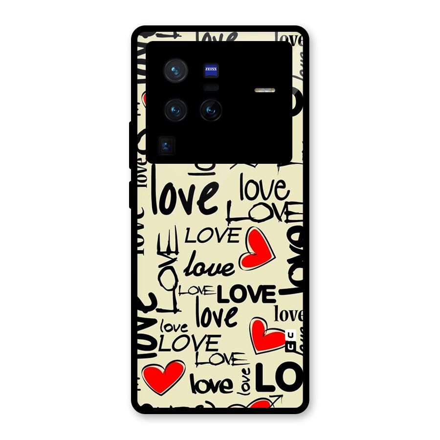 Love Hearts Pattern Glass Back Case for Vivo X80 Pro