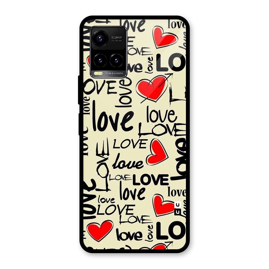 Love Hearts Pattern Glass Back Case for Vivo Y21T