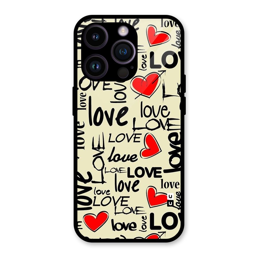 Love Hearts Pattern Glass Back Case for iPhone 14 Pro