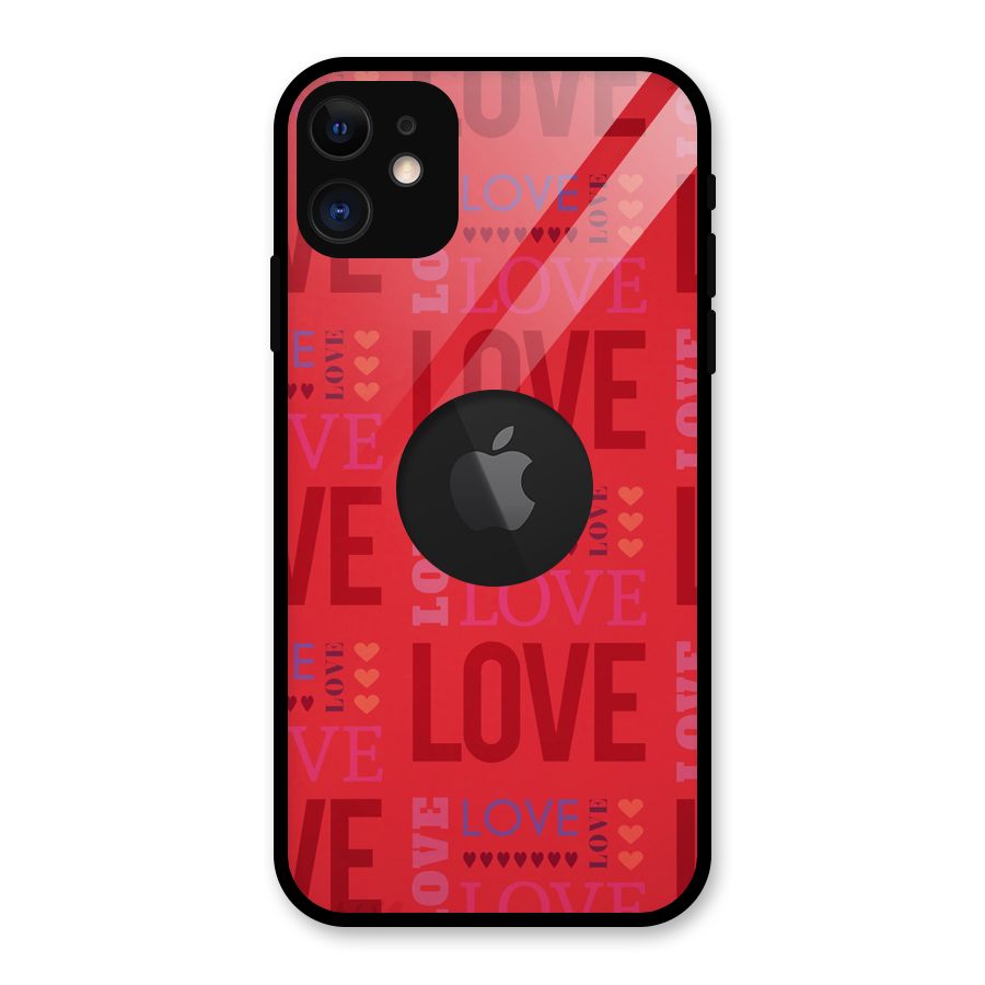 Love Pattern Glass Back Case for iPhone 11 Logo Cut