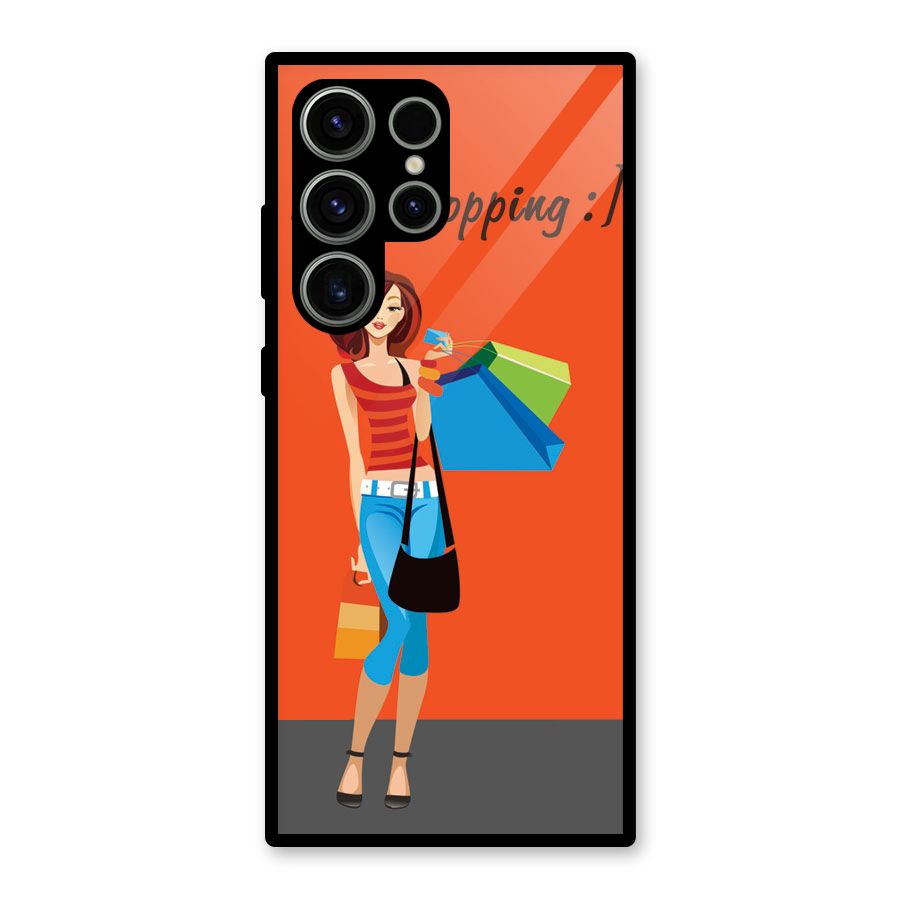 Love Shopping Classy Girl Glass Back Case for Galaxy S23 Ultra