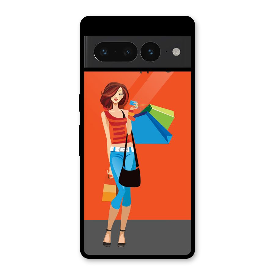 Love Shopping Classy Girl Glass Back Case for Google Pixel 7 Pro