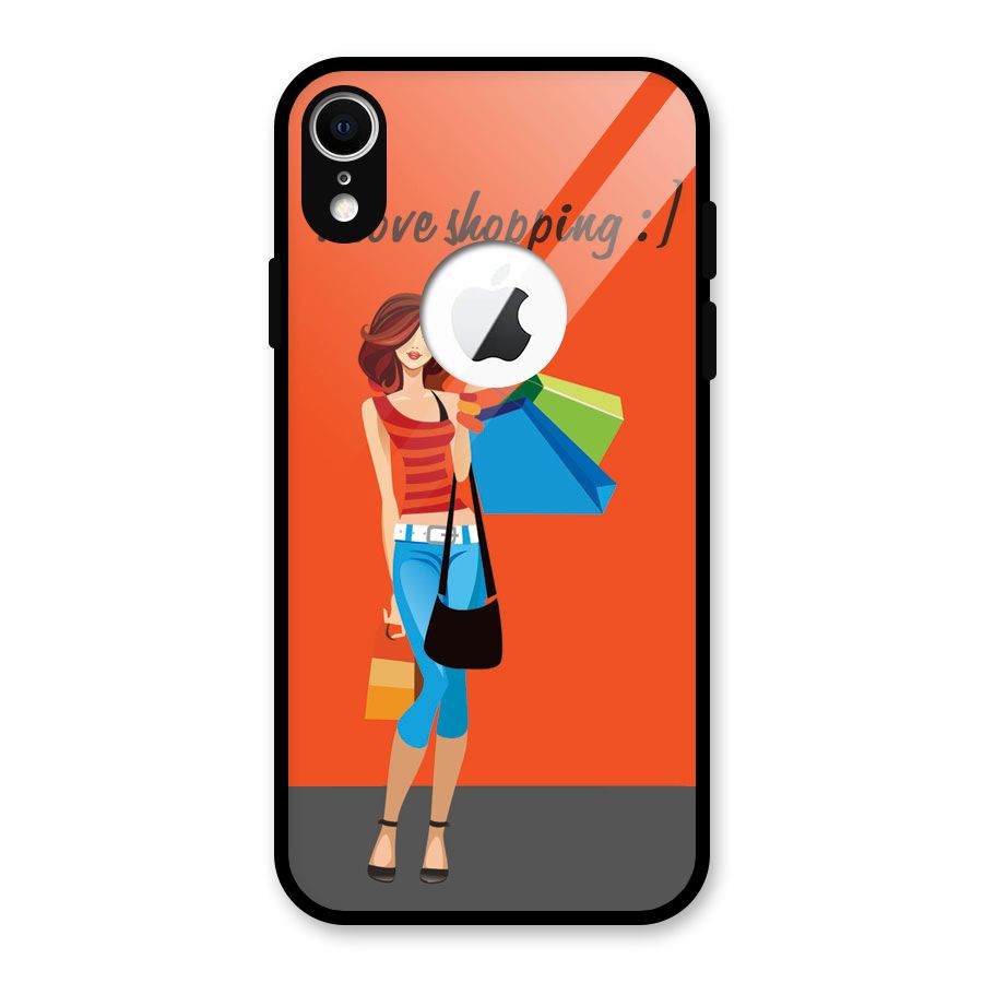 Love Shopping Classy Girl Glass Back Case for iPhone XR Logo Cut