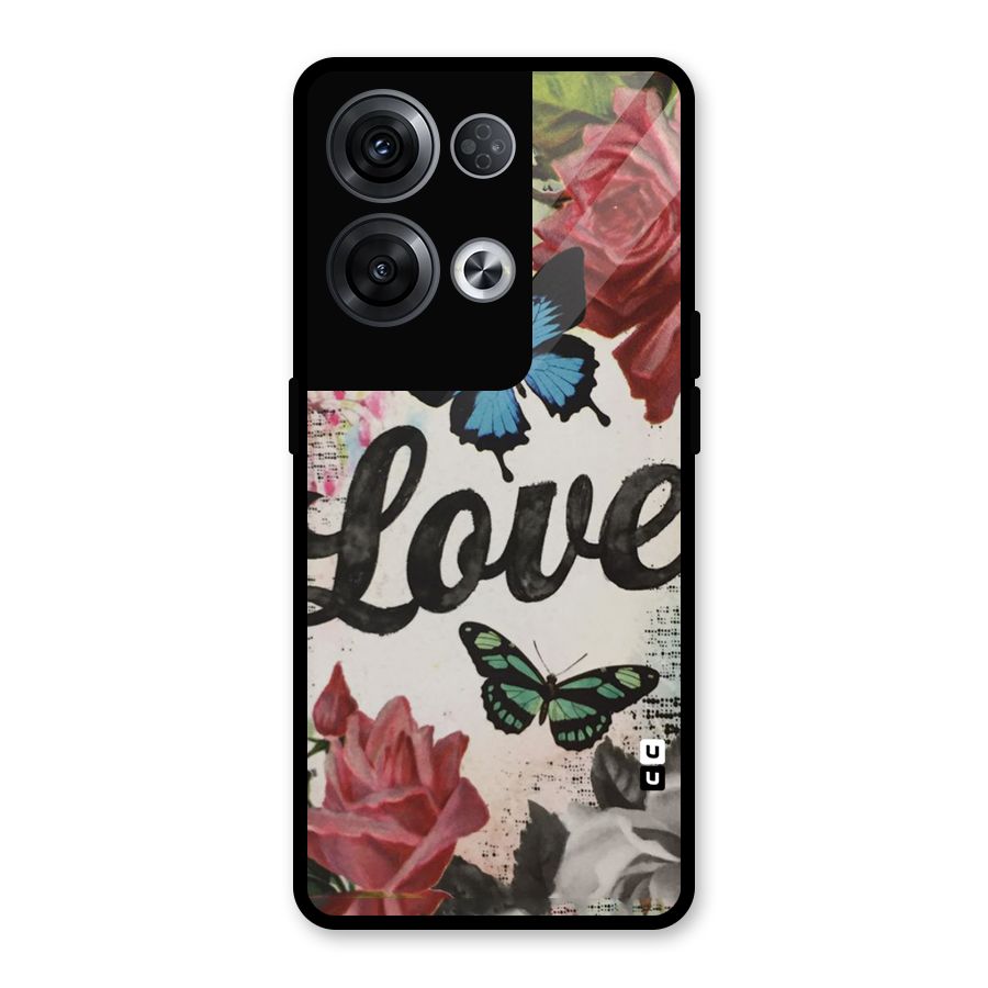 Lovely Butterfly Love Glass Back Case for Oppo Reno8 Pro 5G