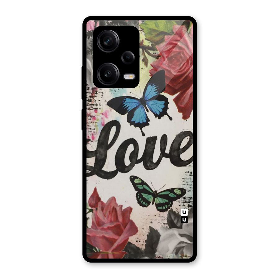 Lovely Butterfly Love Glass Back Case for Redmi Note 12 Pro