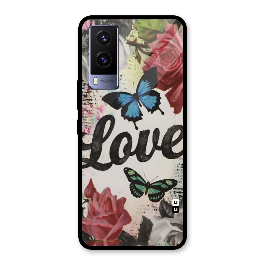 Lovely Butterfly Love Glass Back Case for Vivo V21e 5G