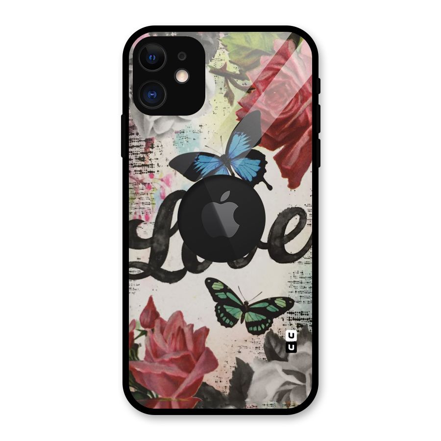 Lovely Butterfly Love Glass Back Case for iPhone 11 Logo Cut