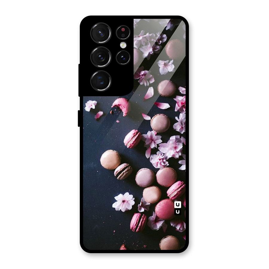 Macaroons And Cheery Blossoms Glass Back Case for Galaxy S21 Ultra 5G