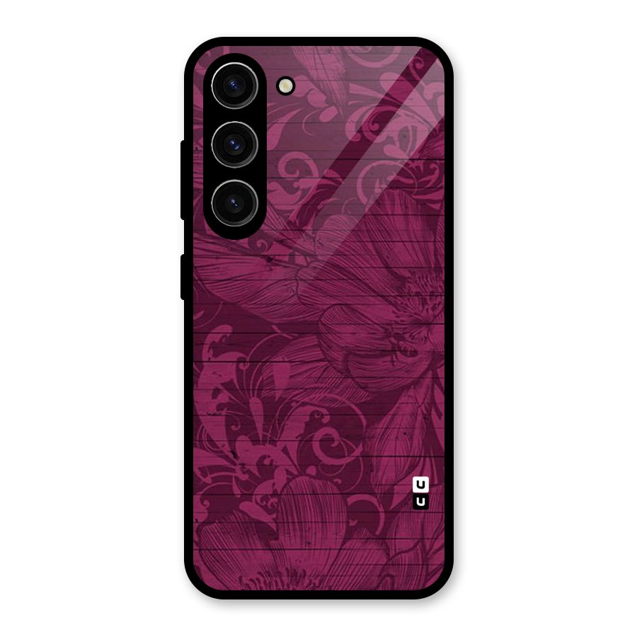 Magenta Floral Pattern Glass Back Case for Galaxy S23