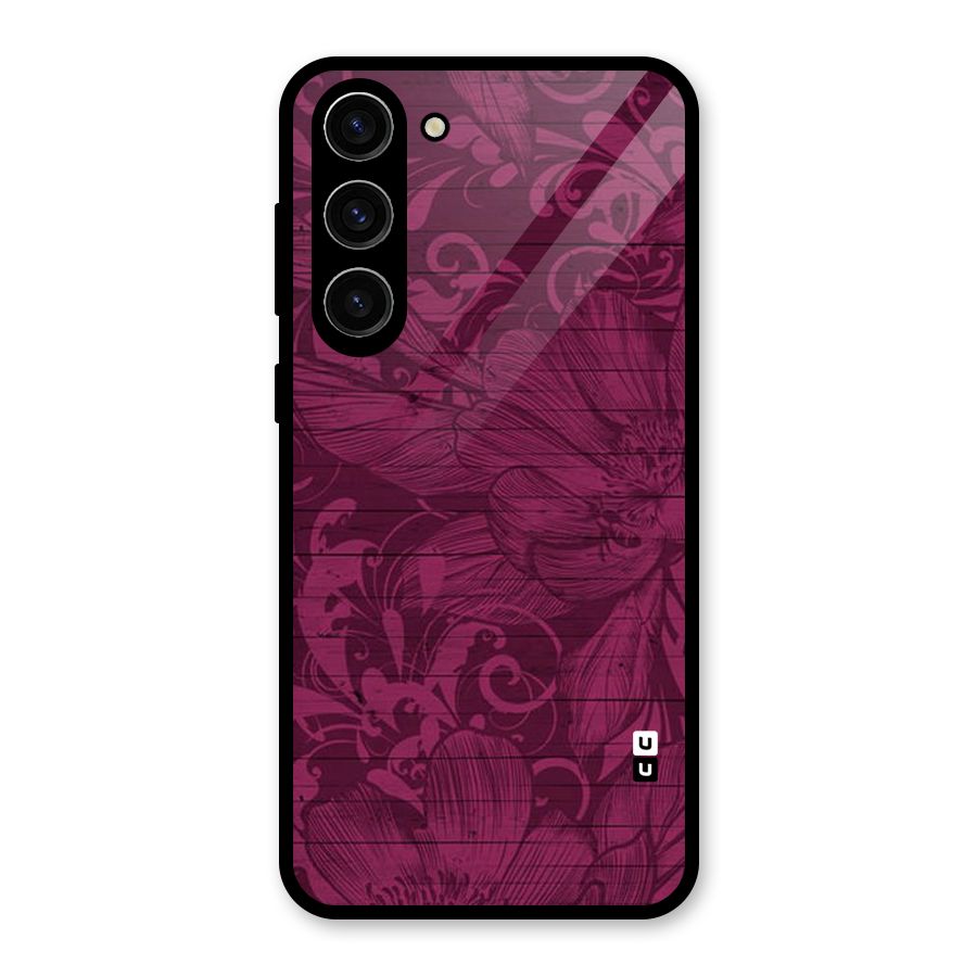 Magenta Floral Pattern Glass Back Case for Galaxy S23 Plus