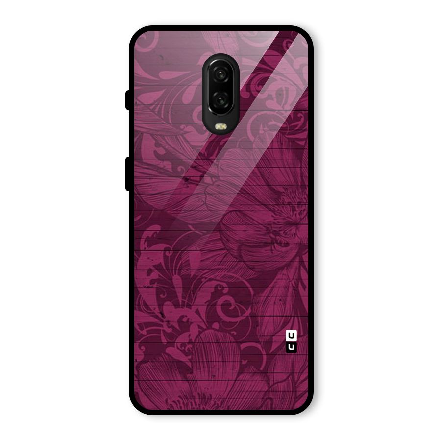 Magenta Floral Pattern Glass Back Case for OnePlus 6T