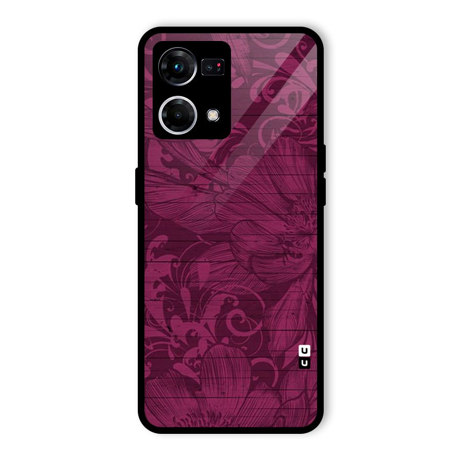 Magenta Floral Pattern Glass Back Case for Oppo F21 Pro 5G