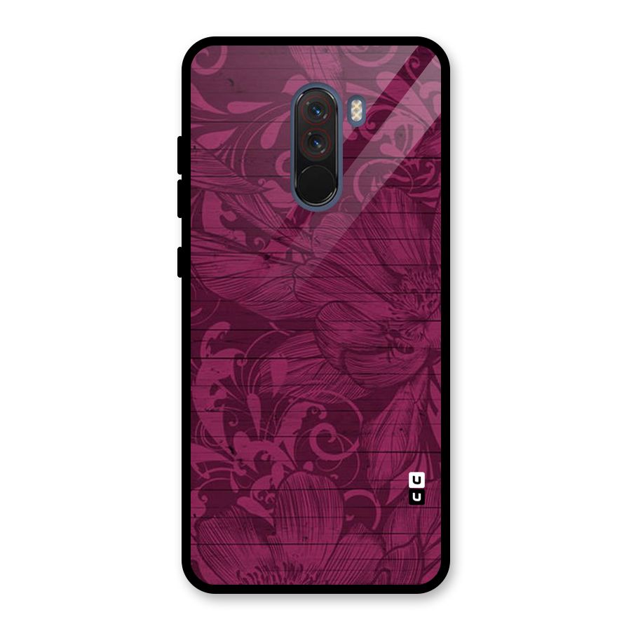 Magenta Floral Pattern Glass Back Case for Poco F1