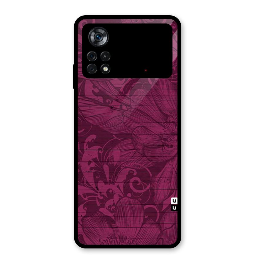 Magenta Floral Pattern Glass Back Case for Poco X4 Pro 5G