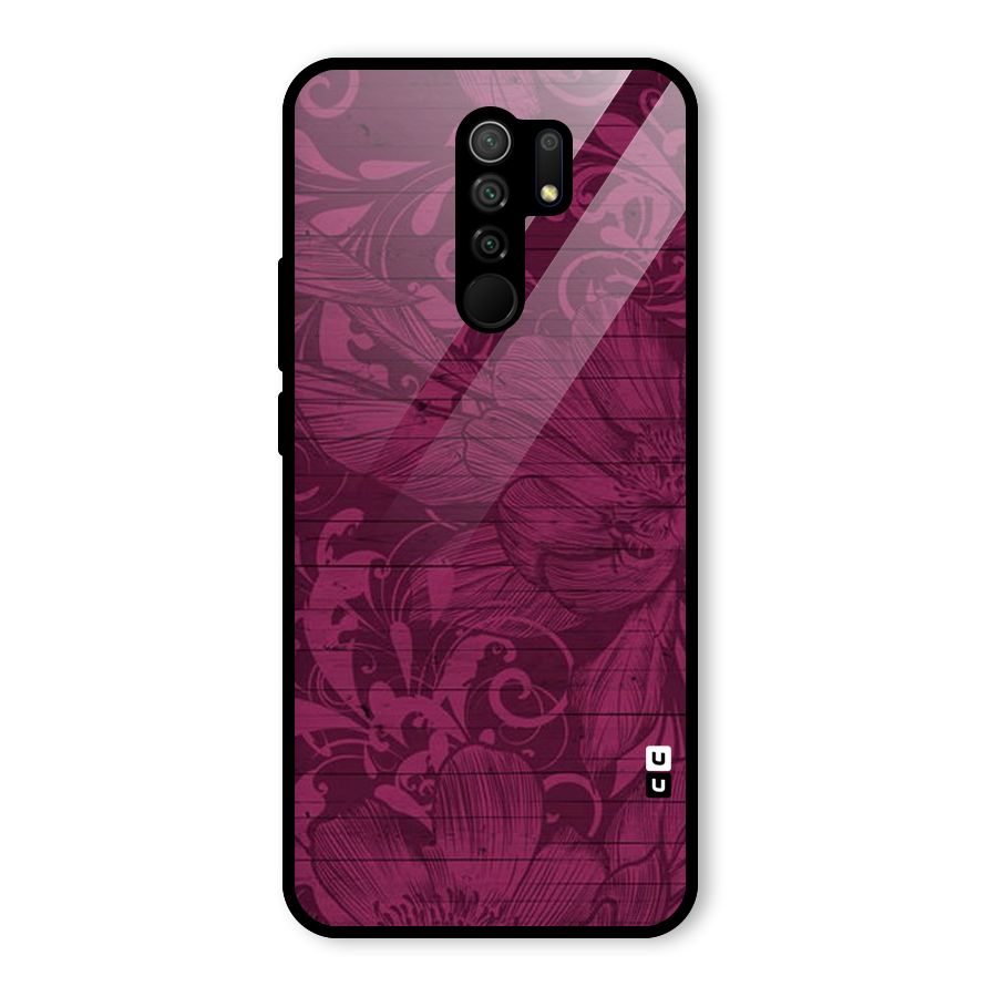 Magenta Floral Pattern Glass Back Case for Redmi 9 Prime