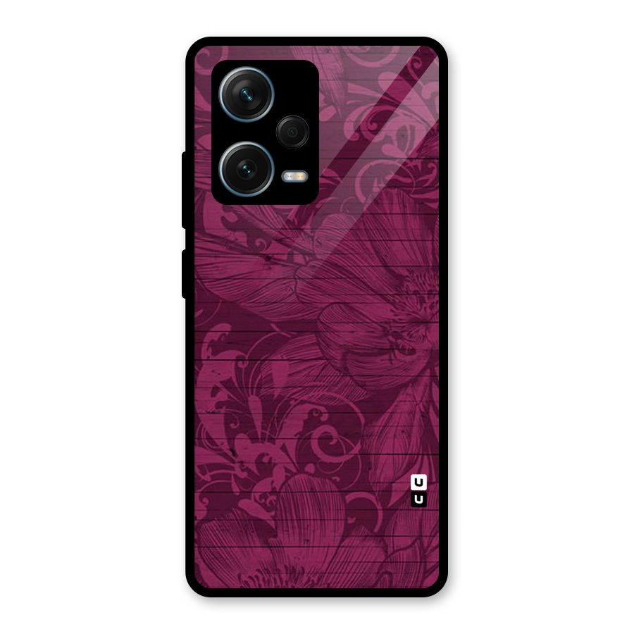 Magenta Floral Pattern Glass Back Case for Redmi Note 12 Pro Plus 5G