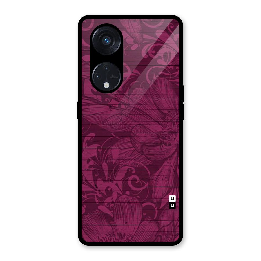 Magenta Floral Pattern Glass Back Case for Reno8 T 5G