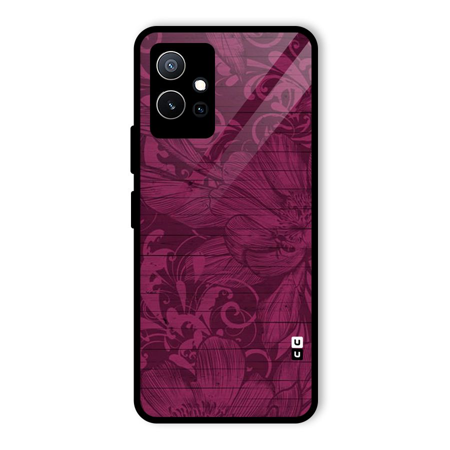 Magenta Floral Pattern Glass Back Case for Vivo T1 5G