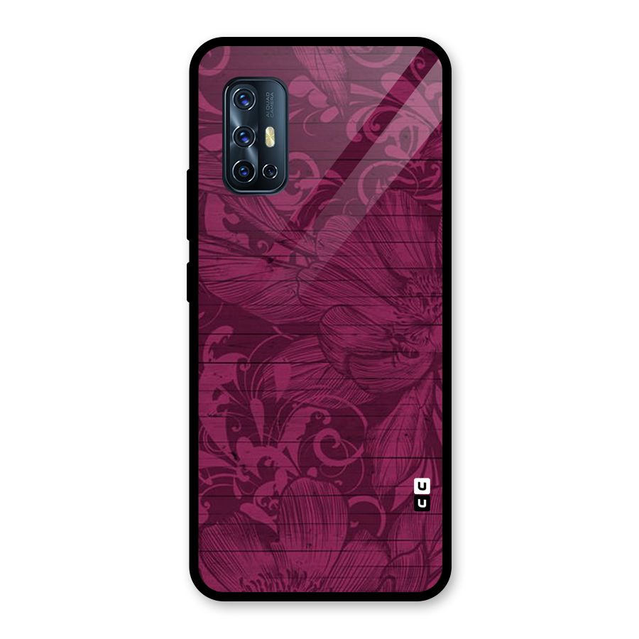 Magenta Floral Pattern Glass Back Case for Vivo V17