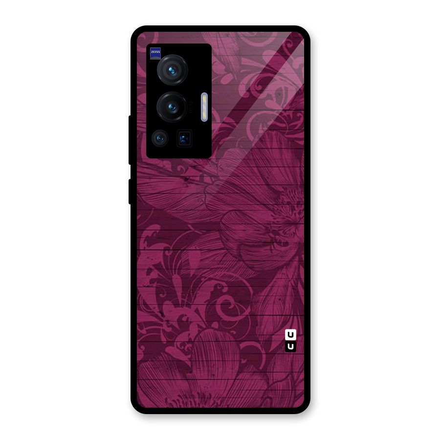 Magenta Floral Pattern Glass Back Case for Vivo X70 Pro