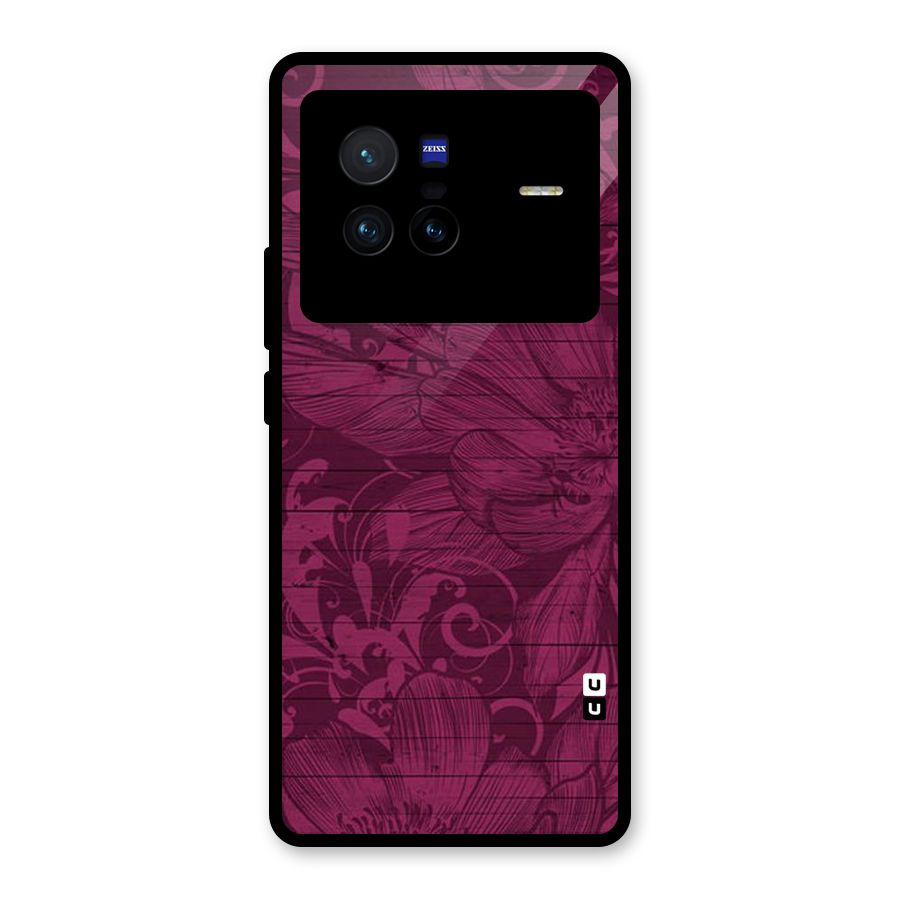 Magenta Floral Pattern Glass Back Case for Vivo X80