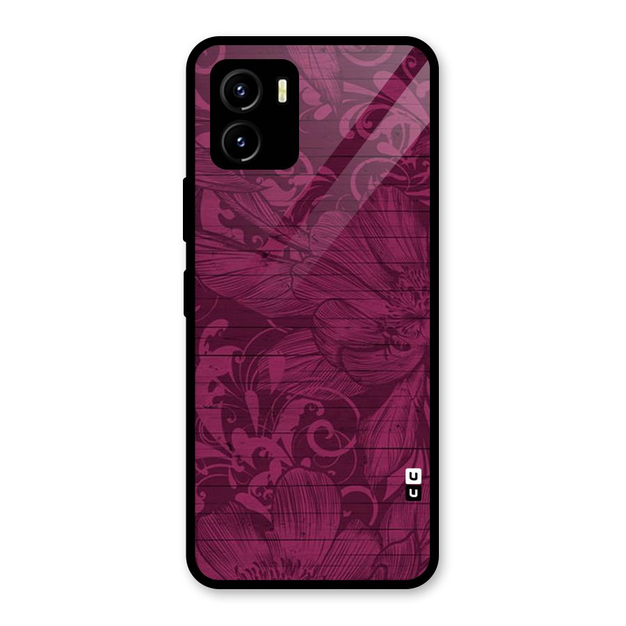 Magenta Floral Pattern Glass Back Case for Vivo Y15s