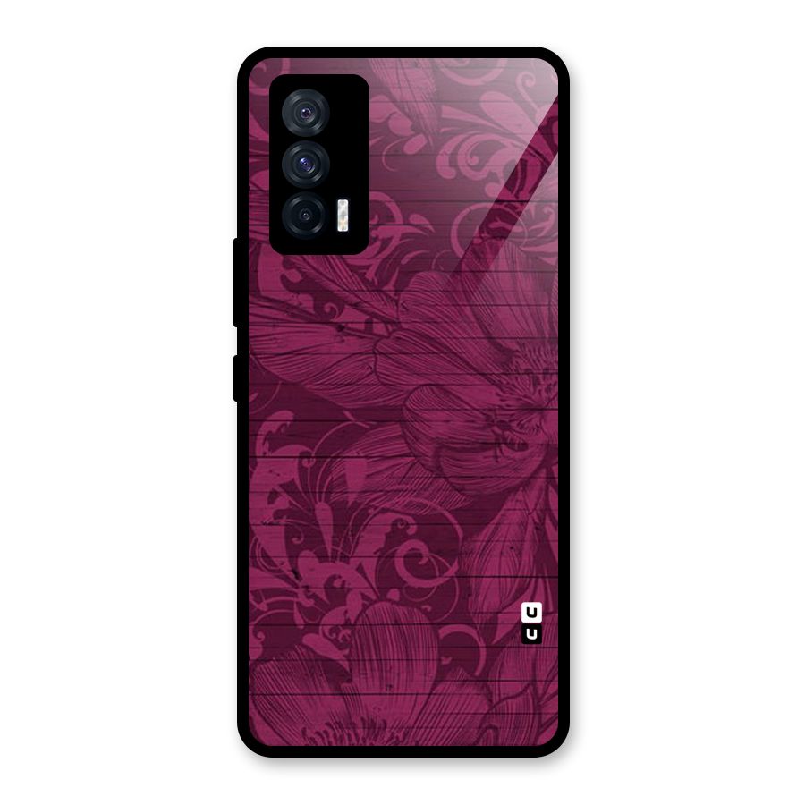 Magenta Floral Pattern Glass Back Case for Vivo iQOO 7 5G