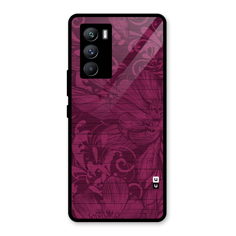 Magenta Floral Pattern Glass Back Case for Vivo iQOO 9 SE