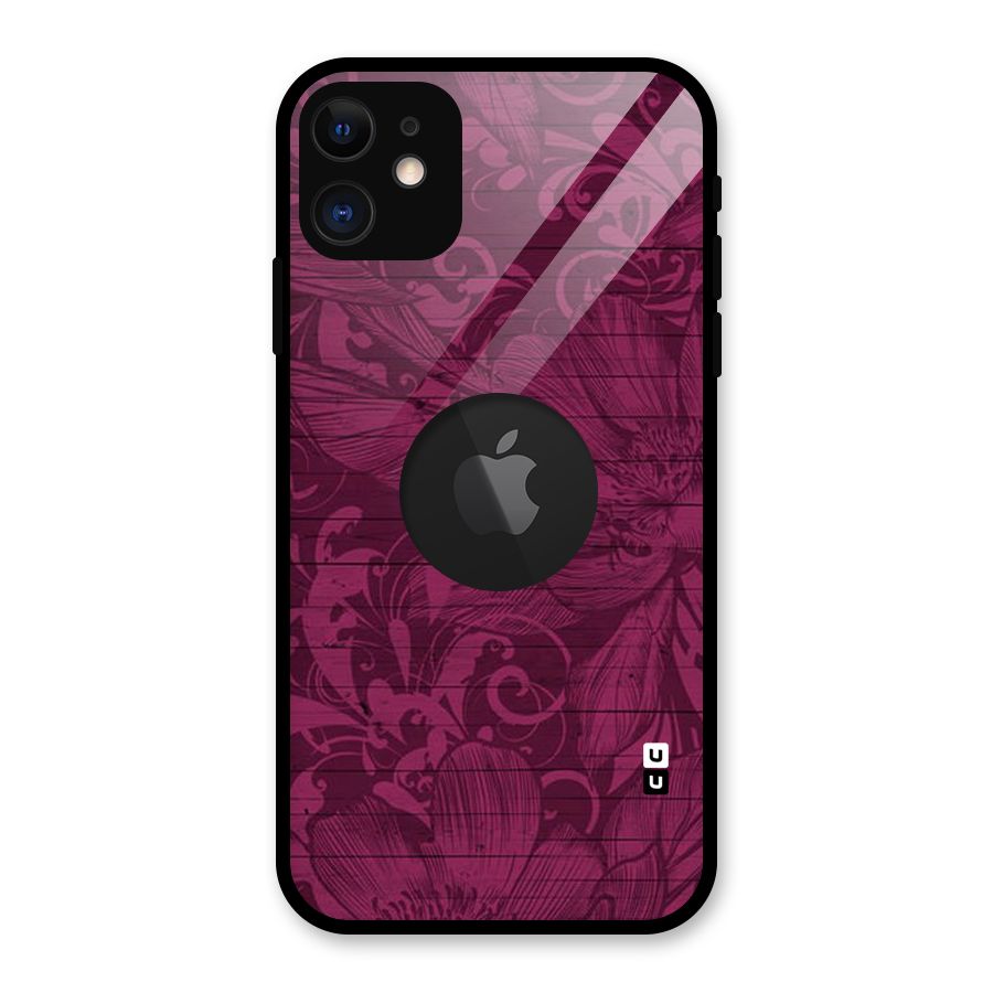 Magenta Floral Pattern Glass Back Case for iPhone 11 Logo Cut