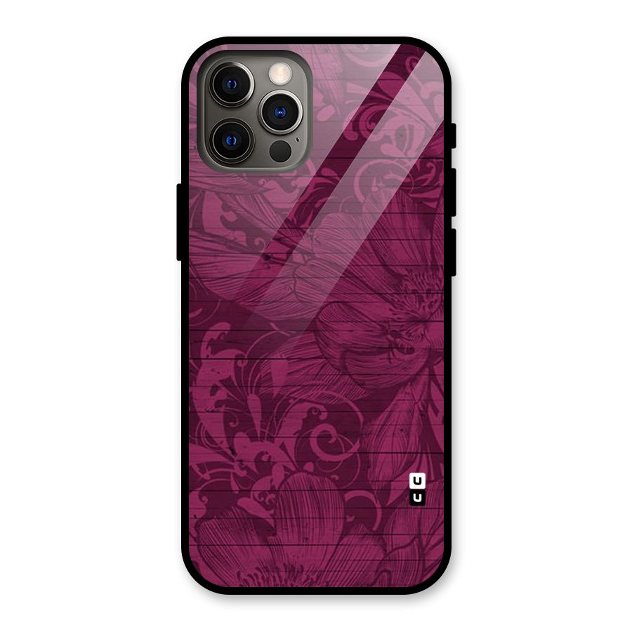 Magenta Floral Pattern Glass Back Case for iPhone 12 Pro