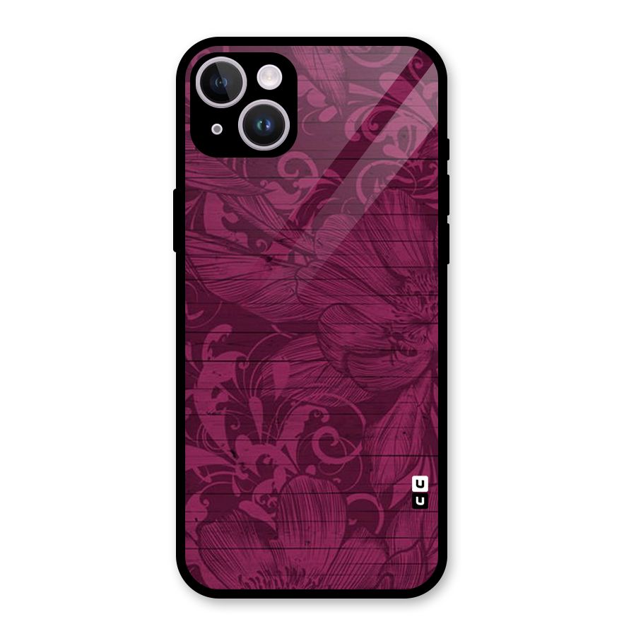 Magenta Floral Pattern Glass Back Case for iPhone 14 Plus