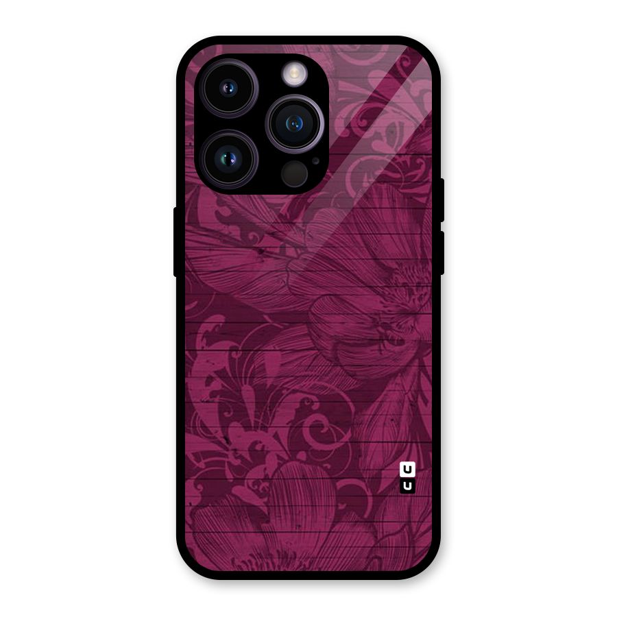 Magenta Floral Pattern Glass Back Case for iPhone 14 Pro