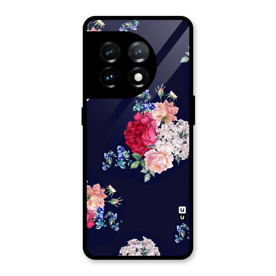 Magenta Peach Floral Glass Back Case for OnePlus 11