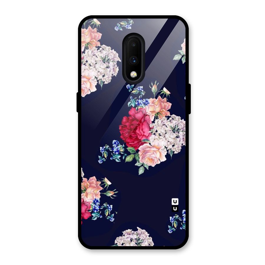 Magenta Peach Floral Glass Back Case for OnePlus 7