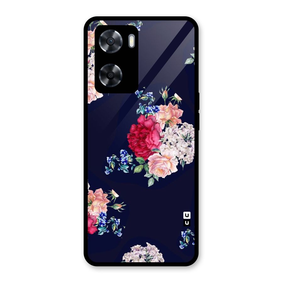Magenta Peach Floral Glass Back Case for Oppo A57 2022