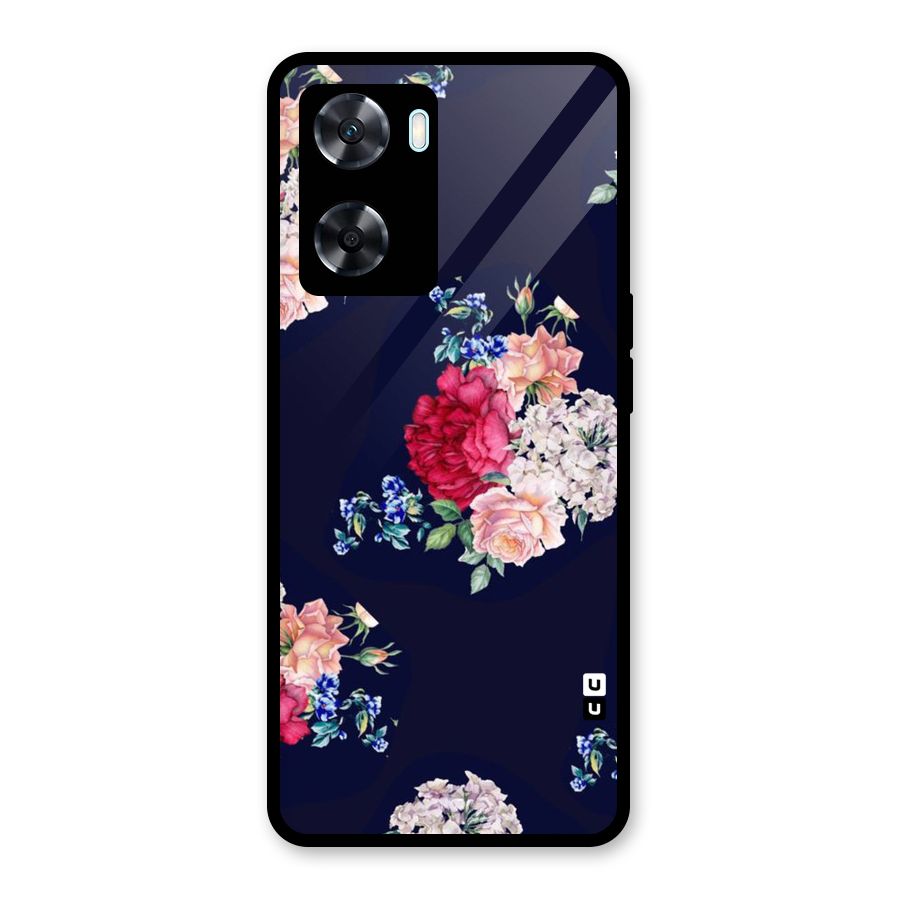 Magenta Peach Floral Glass Back Case for Oppo A77