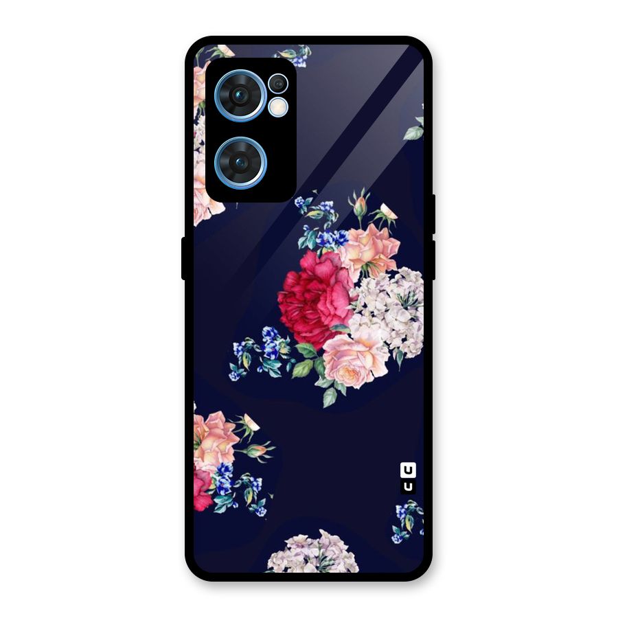 Magenta Peach Floral Glass Back Case for Oppo Reno7 5G