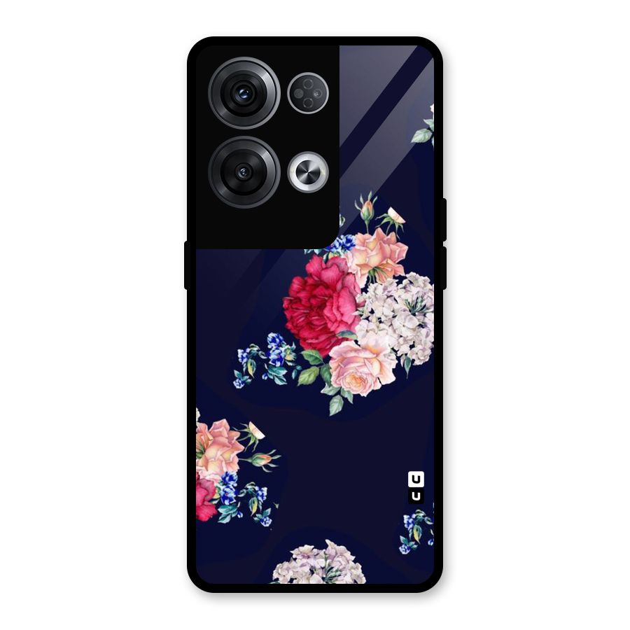 Magenta Peach Floral Glass Back Case for Oppo Reno8 Pro 5G