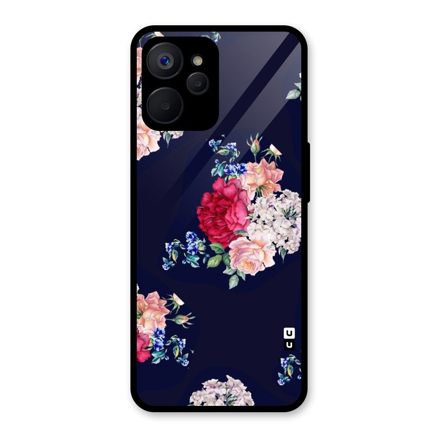 Magenta Peach Floral Glass Back Case for Realme 9i 5G