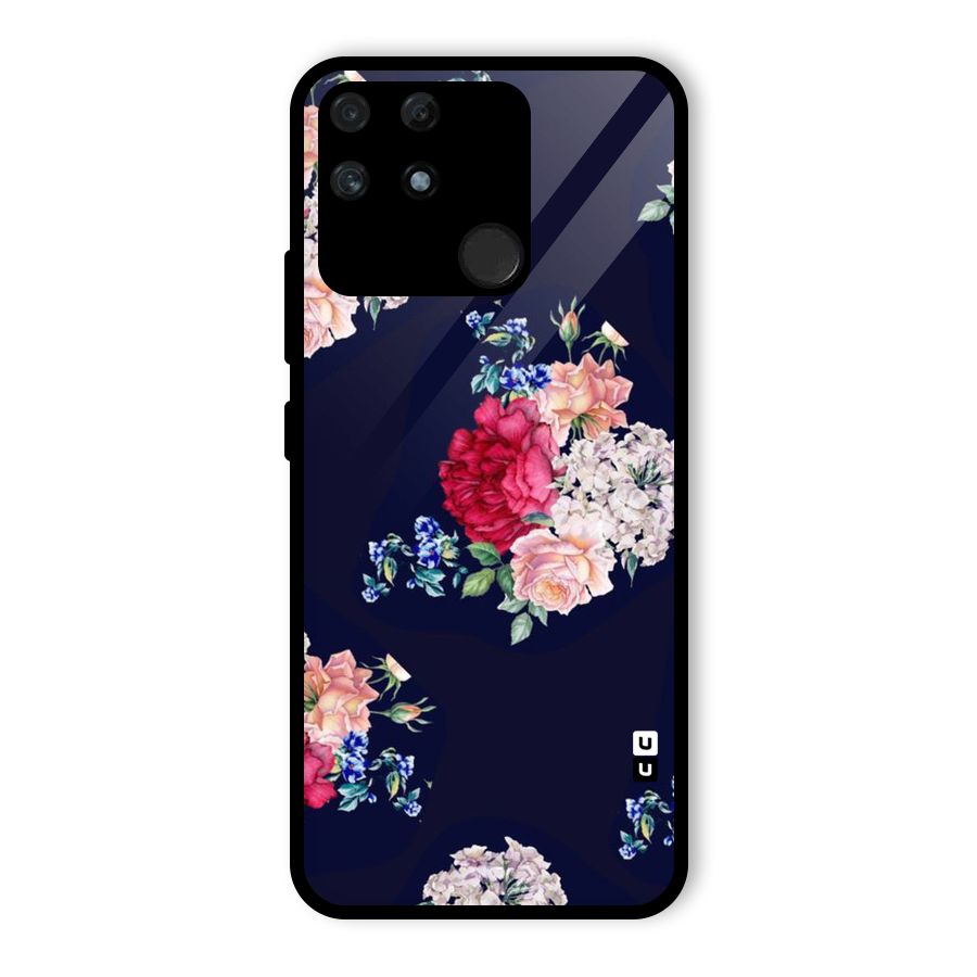 Magenta Peach Floral Glass Back Case for Realme Narzo 50A